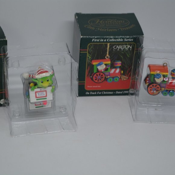 VTG 1998 Carlton Cards Heirloom Treasures Christmas Ornament Lot Train Earthling - Picture 1 of 8